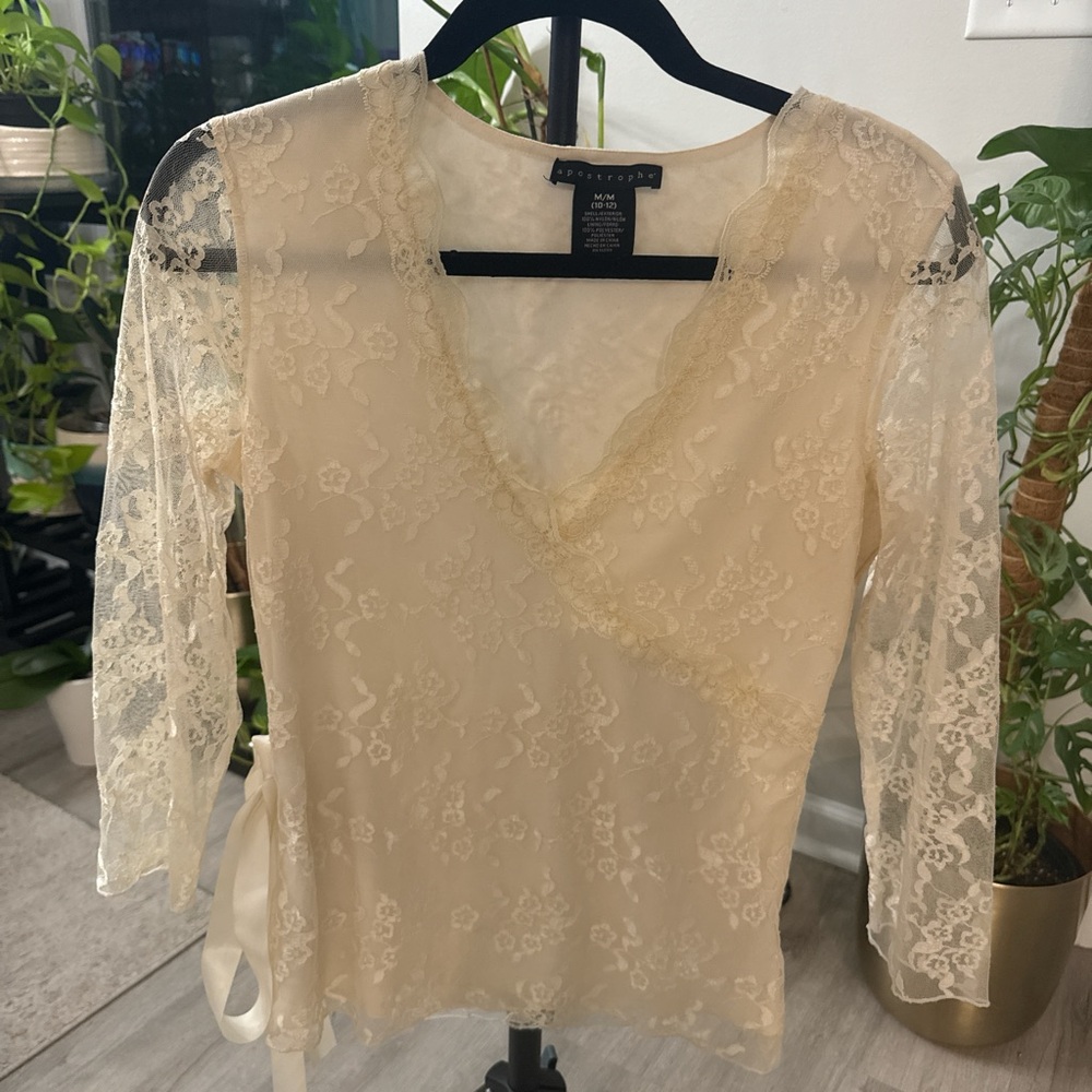 Apostrophe Ivory Lace Wrap Blouse